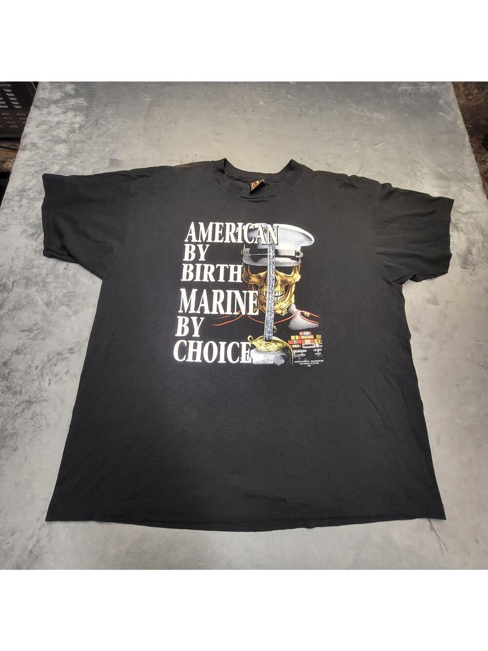 Vintage Marines 3D Emblem Shirt Mens 2XL Black Graphic Tee Single Stitch 90s